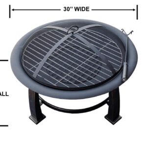 Hiland F FT-235 Wood Burning Fire Pit w/Cooking Grate and Domed Mesh, 30", Black