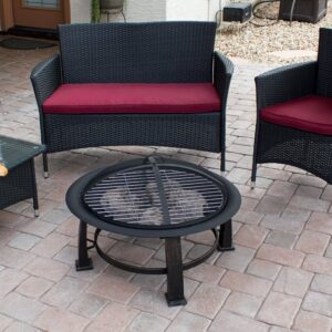 Hiland F FT-235 Wood Burning Fire Pit w/Cooking Grate and Domed Mesh, 30", Black