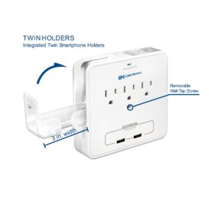 Cable Matters 3-Outlet Wall Mount Surge Protector with USB Charging and Slide-Out Smartphone Holders