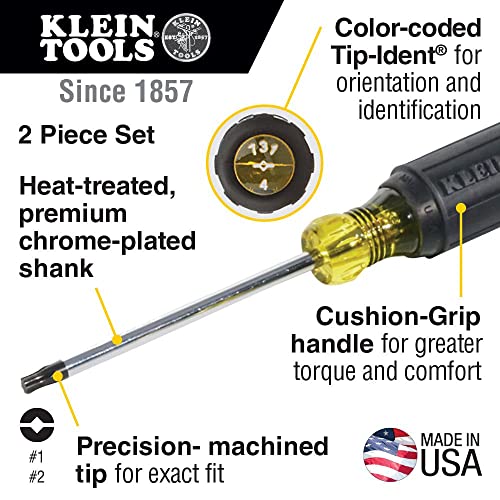 Klein Tools 32378 Combination Tip Screwdriver Set with #1 and #2 Combination Tips and Cushion-Grip Handles, 2-Piece