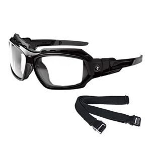ergodyne - 56003 skullerz loki convertible anti-fog safety glasses, clear lens- includes gasket and strap to convert to goggle anti-fog clear lens, black frame