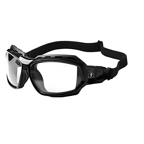 Ergodyne - 56003 Skullerz Loki Convertible Anti-Fog Safety Glasses, Clear Lens- Includes Gasket and Strap to Convert to Goggle Anti-fog Clear Lens, Black Frame