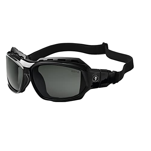 Ergodyne Skullerz Loki Convertible Polarized Safety Sunglasses, Smoke Lens-Includes Gasket and Strap to Convert to Goggle, Polarized Smoke Lens, Black Frame