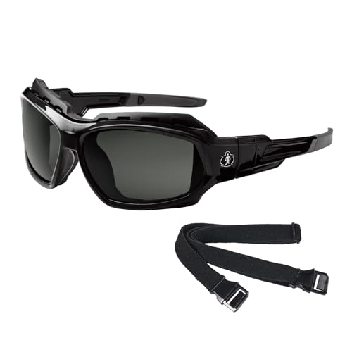 Ergodyne Skullerz Loki Convertible Polarized Safety Sunglasses, Smoke Lens-Includes Gasket and Strap to Convert to Goggle, Polarized Smoke Lens, Black Frame