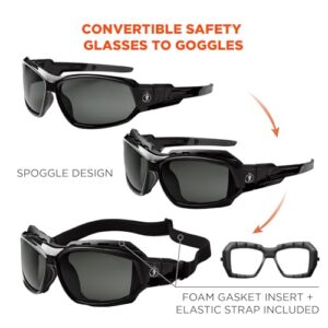 Ergodyne Skullerz Loki Convertible Polarized Safety Sunglasses, Smoke Lens-Includes Gasket and Strap to Convert to Goggle, Polarized Smoke Lens, Black Frame