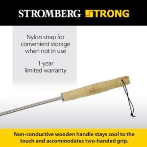 Stromberg Carlson The Hot Stick - 42" Fire Poker - Must-Have Camping Tool for Fire Safety and Awnings - Non-Conductive Wooden Handle with Nylon Strap, 3/8" Diameter Stainless Steel Shaft