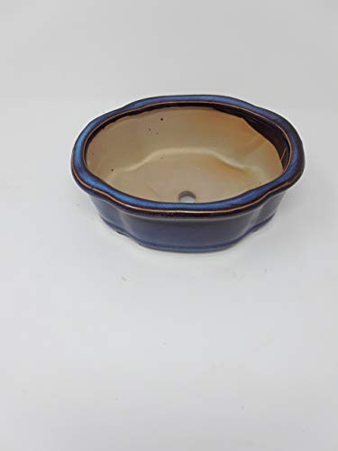 A14012 B Ceramic Bonsai Pots - Japanese Houtoka Brand - Blue