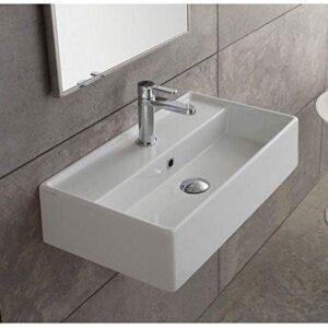 Scarabeo 5002-One Hole Teorema Rectangular Ceramic Wall Mounted/Vessel Sink, White