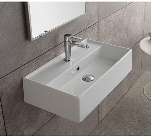 Scarabeo 5002-One Hole Teorema Rectangular Ceramic Wall Mounted/Vessel Sink, White