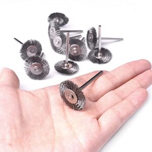 ATOPLEE Wire Wheel Brush Set,20pcs 1 Inch Mini Wire Wheel with 1/8 Inch Round Shank,Crimped Wire Brush Wheel for Rust Removal, Corrosion and Scrub Surfaces,for Drill Attachment