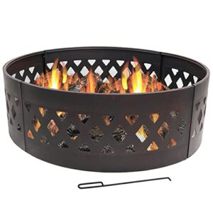sunnydaze crossweave 36-inch round heavy-duty steel fire ring with fire poker