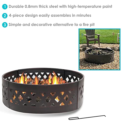 Sunnydaze Crossweave 36-Inch Round Heavy-Duty Steel Fire Ring with Fire Poker