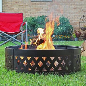 Sunnydaze Crossweave 36-Inch Round Heavy-Duty Steel Fire Ring with Fire Poker