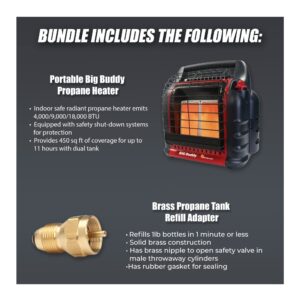 Mr. Heater Portable Big Buddy Propane Heater with Propane Tank Refill Adapter Bundle (2 Items)