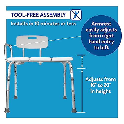 Carex Bathtub Transfer Bench - Shower Bench and Bath Bench with Height Adjustable Legs - Convertible to Right or Left Hand Entry, Shower Chair For Bathtub, Bathtub Chair