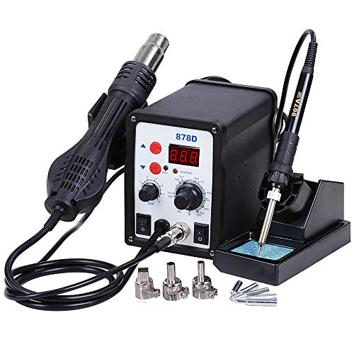 Yescom 2 in 1 Soldering Station Unit Welder Iron Hot Air Gun with 5 Tips and 3 Nozzles Kit 110V