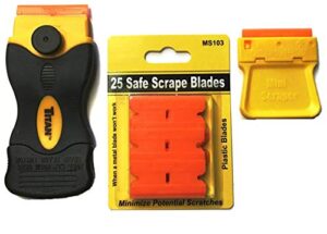 25 plastic double edged razor blades with titan razor scraper - mini scraper combo