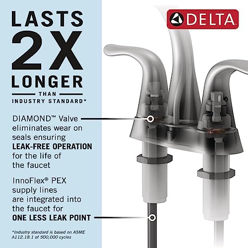 Delta Faucet Ashlyn Centerset Bathroom Faucet Chrome, Bathroom Sink Faucet, Diamond Seal Technology, Metal Drain Assembly, Chrome 2564-MPU-DST