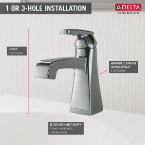 Delta Faucet Ashlyn Single Hole Bathroom Faucet Brushed Nickel, Single Handle Bathroom Faucet, Diamond Seal Technology, Metal Drain Assembly, Stainless 564-SSMPU-DST