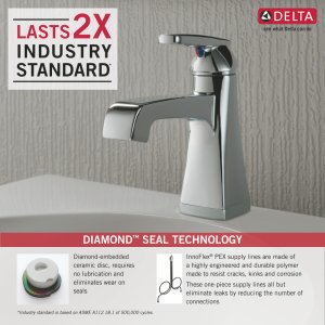 Delta Faucet Ashlyn Single Hole Bathroom Faucet Brushed Nickel, Single Handle Bathroom Faucet, Diamond Seal Technology, Metal Drain Assembly, Stainless 564-SSMPU-DST