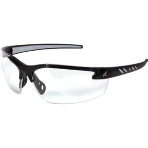 edge dz111-1.5-g2 zorge g2 wrap-around safety glasses, 1.5 magnification, anti-scratch, non-slip, uv 400, military grade, ansi/isea & mceps, 5.04" wide, black frame / clear lens