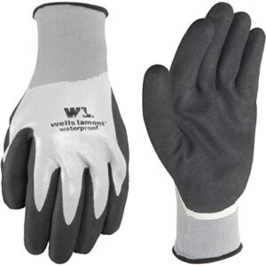 wells lamont men's waterproof work gloves with latex double coating, gray and black, large (568l), large (pack of 1),grey