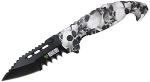 wartech yc-s-7016-sgy assisted open rescue folding pocket knife with grey skull handle, 8.5"
