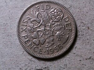 1958 english sixpence - lucky wedding coin -"with a sixpence in her shoe"