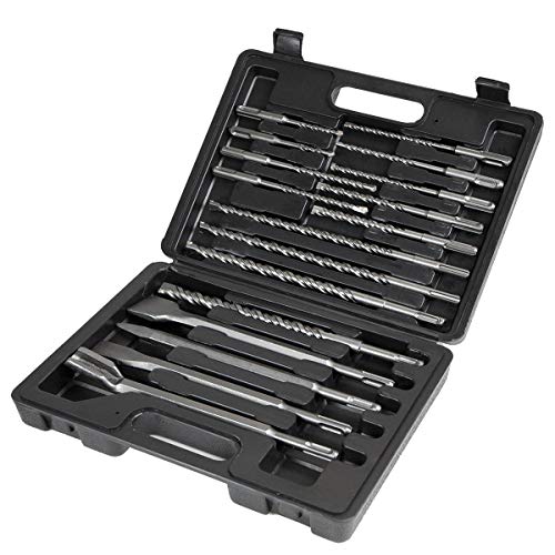 XtremepowerUS 17 Pc Drill Bits Chisel SDS Plus Rotary Hammer Bits Concrete Rotary Hammer Drill Groove Set SDS Plus Case