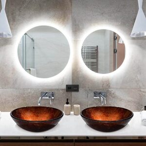 Aquaterior Tempered Glass Vessel Sink Bathroom Lavatory Round Bowl Pattern Basin(FAUCET NOT INCLUDED)