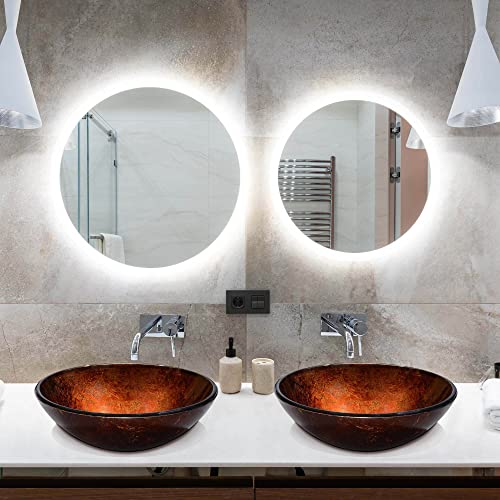 Aquaterior Tempered Glass Vessel Sink Bathroom Lavatory Round Bowl Pattern Basin(FAUCET NOT INCLUDED)