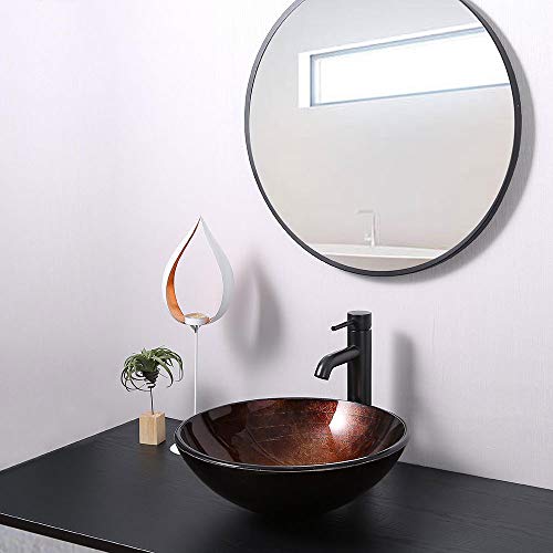 Aquaterior Tempered Glass Vessel Sink Bathroom Lavatory Round Bowl Pattern Basin(FAUCET NOT INCLUDED)