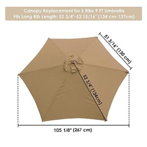 Yescom 9' Patio Umbrella Replacement Canopy 6 Rib Outdoor Yard Garden Deck Lawn Market Parosol Cover Top Color Tan