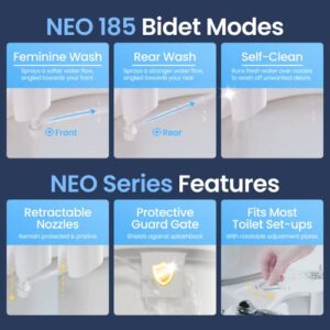 LUXE Bidet NEO 185 - Self-Cleaning, Dual Nozzle, Non-Electric Bidet Attachment for Toilet Seat, Adjustable Water Pressure, Rear and Feminine Wash (Blue)