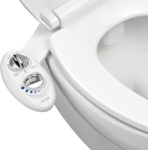 luxe bidet neo 185 - self-cleaning, dual nozzle, non-electric bidet attachment for toilet seat, adjustable water pressure, rear and feminine wash (white)