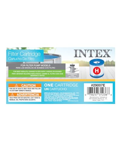 INTEX 29007E Type H Pool Filter Cartridge: For INTEX Filter Pumps – Easy-To-Clean – Dacron Paper – Efficient Filtration – Single Pack
