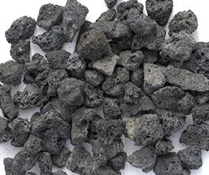 black lava rocks for fire pit, 1 cu ft, (35 to 40 pounds). naturally formed volcanic rock mined in the usa. varies in size from 1/2" to 1 1/2"