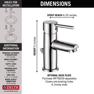 Delta Faucet Modern Single Hole Bathroom Faucet, Single Handle Bathroom Faucet Chrome, Bathroom Sink Faucet, Drain Assembly, Chrome 559LF-PP 7.25 x 6.00 x 6.25 inches