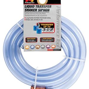 Performance Tool W54154 Food-Grade 3.5 GPM Liquid Transfer Shaker Siphon Tube Hose, Clear Blue, 6-foot Tube