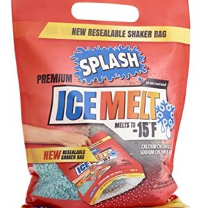 SPLASH Premium ice melt resealable Shaker Bag, melts to -15F, 10lb, snow & ice salt, concrete safe, good for driveways, sidewalks, etc.