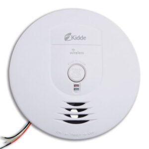 kidde smoke detector, hardwired smoke alarm with battery backup, test-silence button, interconnects with select kidde smoke alarms