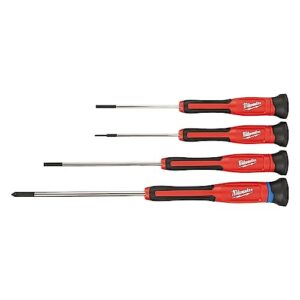 milwaukee 48-22-2604 4-piece precision screwdriver set with 360 degree rotating back caps and color coded identification markings