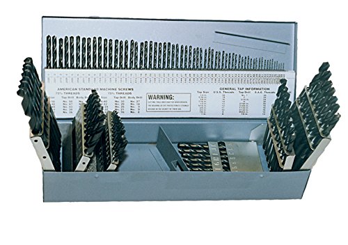Cle-Line C21128 Style 1801 135° High Speed Steel Heavy-Duty Jobber Length Drill Set, Steam Oxide Finish, 1/16" - 1/2" Size, 115 Pieces