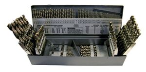 cle-line c21129 135 degree heavy-duty cobalt jobber length drill set in metal case, 115 pieces