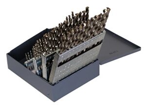 cle-line c21125 135 degree heavy-duty cobalt jobber length drill set in metal case, 60 pieces
