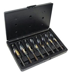 cle-line c21164 style 1877 high speed steel silver and deming reduced shank drill set, black and gold finish, 9/16" - 1" size, 9 pieces