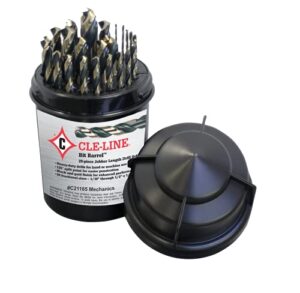 cle-line c21165 bit barrel style 1875r high speed steel mechanics length drill set, black and gold finish, 1/16" - 1/2" finish, 29 pieces