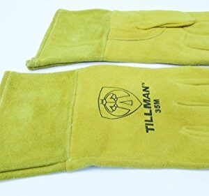 John Tillman Medium 12" Gold Premium Heavyweight Reverse Deerskin CottonFoam Lined MIG Welders Gloves with 4" Cuff and Kevlar Thread Locking Stitch (TIL35M)