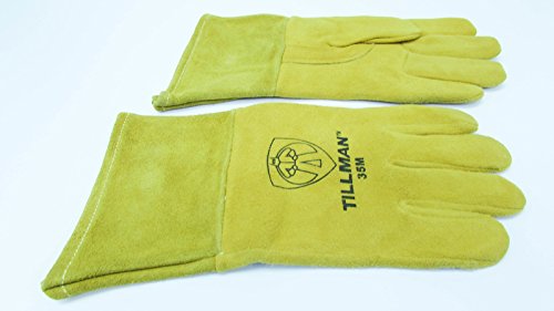 John Tillman Medium 12" Gold Premium Heavyweight Reverse Deerskin CottonFoam Lined MIG Welders Gloves with 4" Cuff and Kevlar Thread Locking Stitch (TIL35M)