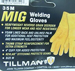 John Tillman Medium 12" Gold Premium Heavyweight Reverse Deerskin CottonFoam Lined MIG Welders Gloves with 4" Cuff and Kevlar Thread Locking Stitch (TIL35M)